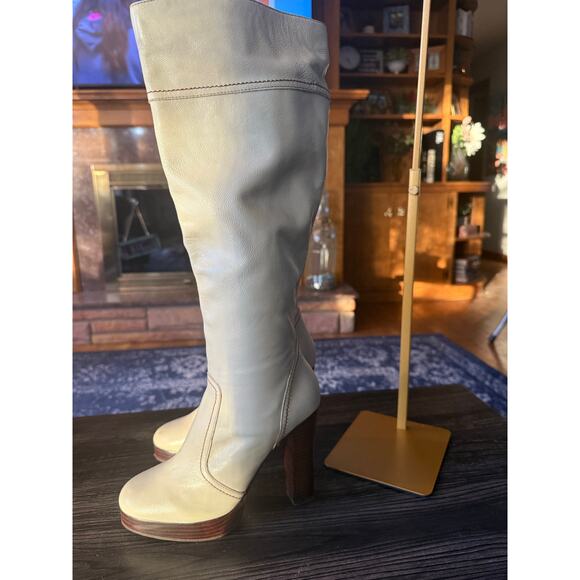Vintage Colin Stuart Leather Knee High Zipper Ivory Boots Sz. 7 - Picture 8 of 9
